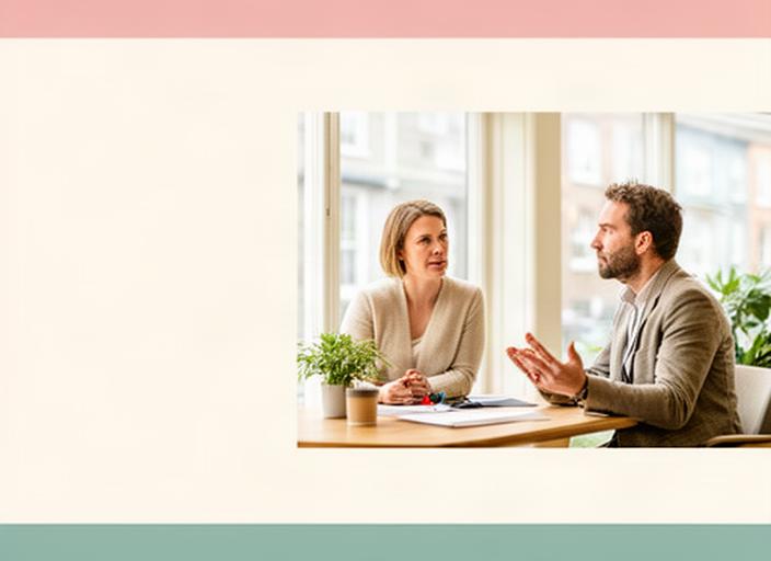 Manager reflecting with a coach in a bright Dublin meeting room